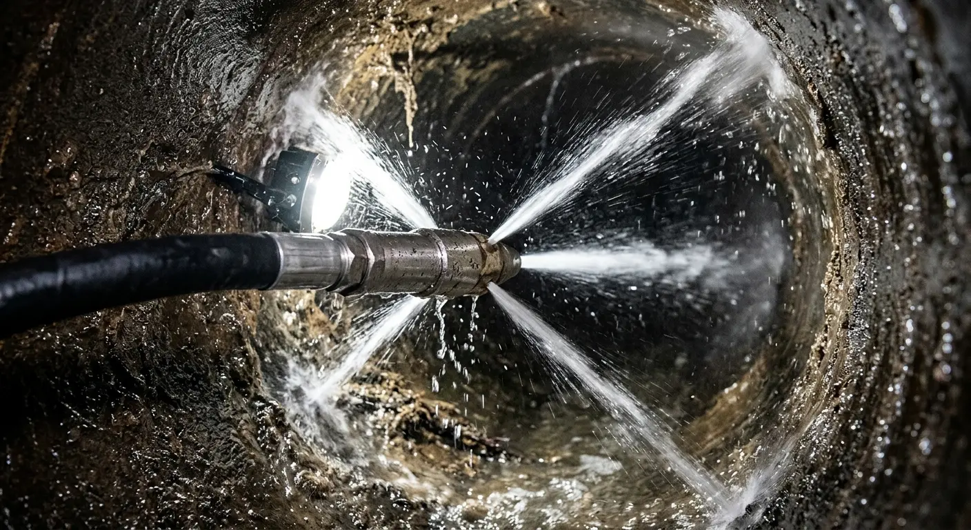 High-pressure hydro jetting nozzle cleaning sewer pipe for Trenchless Sewer Repair in Land O' Lakes